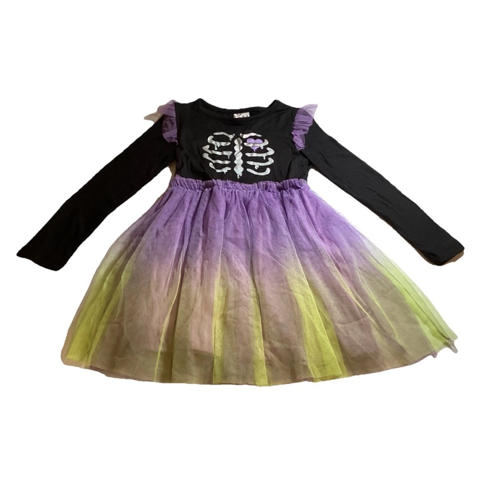 Girls 4T HALLOWEEN Soft Shiny SKELETON TULLE DRESS Purple Heart Hombre‎ Skirt